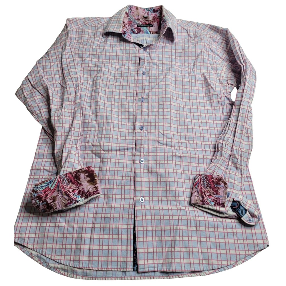 Visconti Men's Pink/Blue Plaid XL Button‎ Down Shirt Long Sleeve
